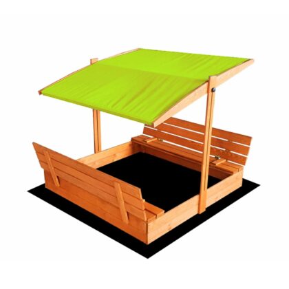 Immutatud puidust liivakast katusega, 120×120 cm (roheline)