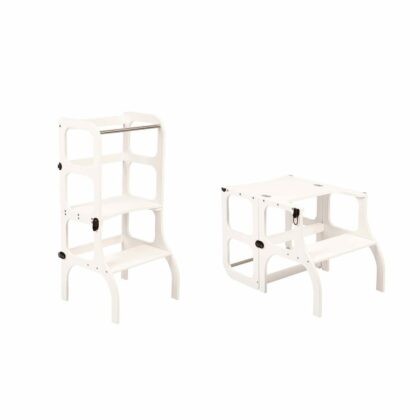 Mediniai pagalbiniai laipteliai - staliukas, baltas su žalvario spalvos segtukais