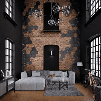 Sienos dekoracija Hexagon Black Marble, 30 x 30