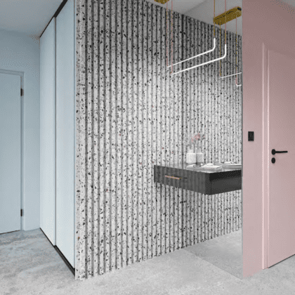 Lamelių sienelė, 275 x 17,2 cm, marmurinio betono spalvos