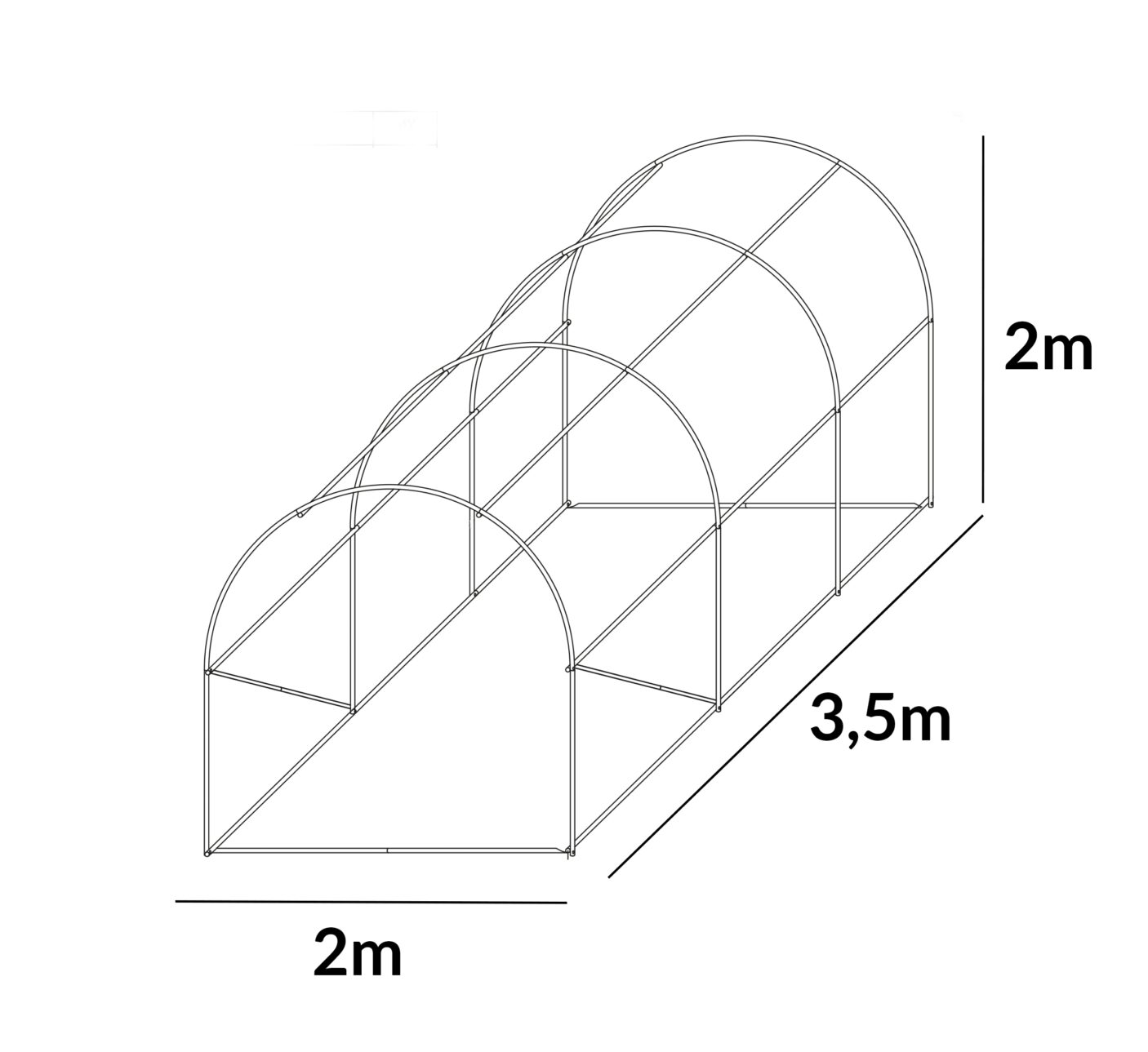 Kasvuhoone tugevdatud kilega, 7 m2, 2 x 3,5 m, valge