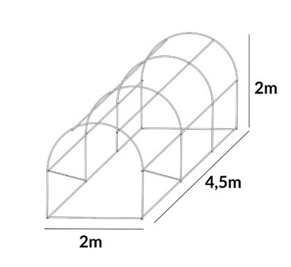 Kasvuhoone tugevdatud kilega, 9 m2, 2 x 4,5 m, valge