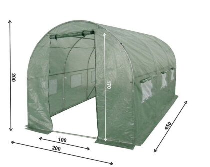 Kasvuhoone tugevdatud kilega, 9 m2, 2 x 4,5 m, roheline