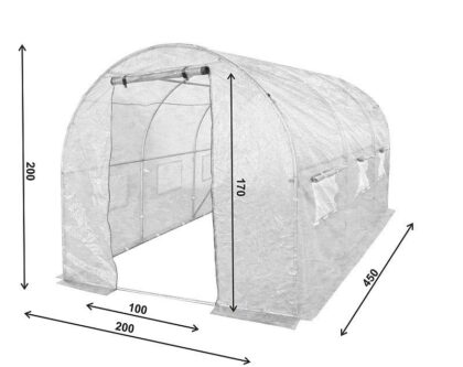 Kasvuhoone tugevdatud kilega, 9 m2, 2 x 4,5 m, valge