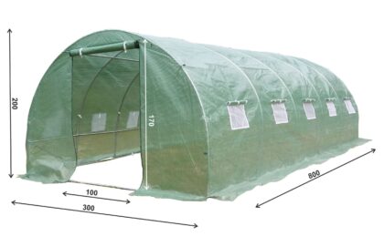 Kasvuhoone tugevdatud kilega, 24 m2, 8 x 3 m, roheline