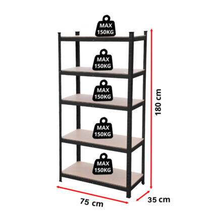 Sandėliavimo lentyna - stelažas 180x75x35 cm, 150 kg, juoda